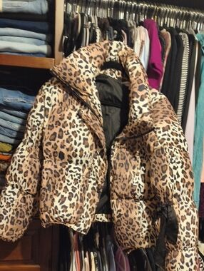 Madden Girl Leopard Print Puffer Jacket in Brown and Black